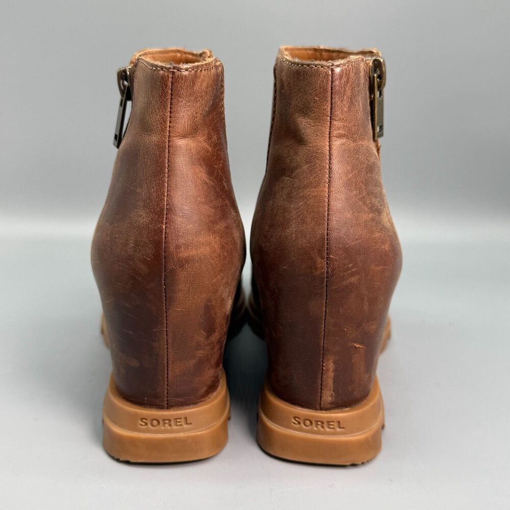 Sorel Joan Arctic Wedge III Chelsea Boots Women's 9 Brown Leather Round Toe Shoe - Picture 6 of 10